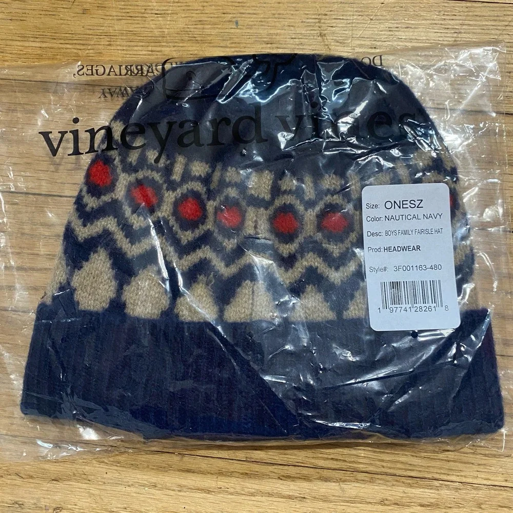 NWT Vineyard Vines Little Kids' Fair Isle Merino Wool Beanie Hat /Nautical Navy